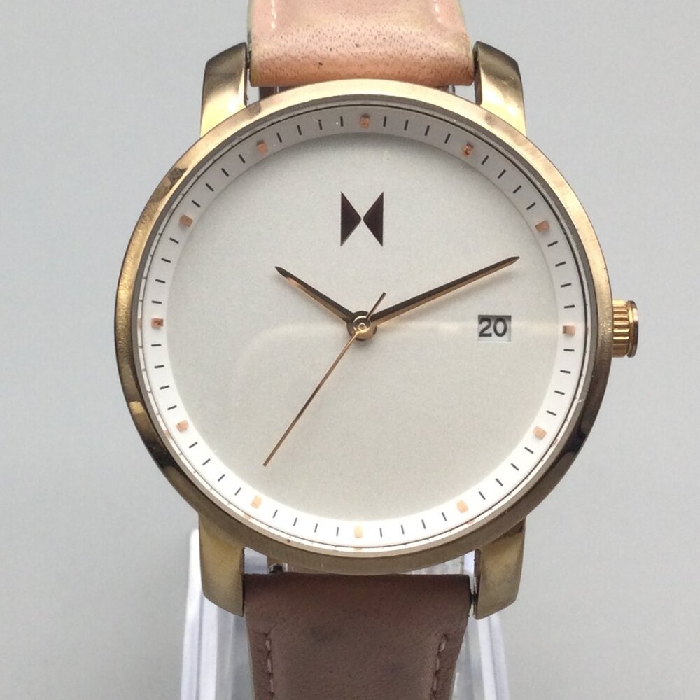MVMT Watch Women 38mm Rose Gold Tone Pink Leather Band New Battery